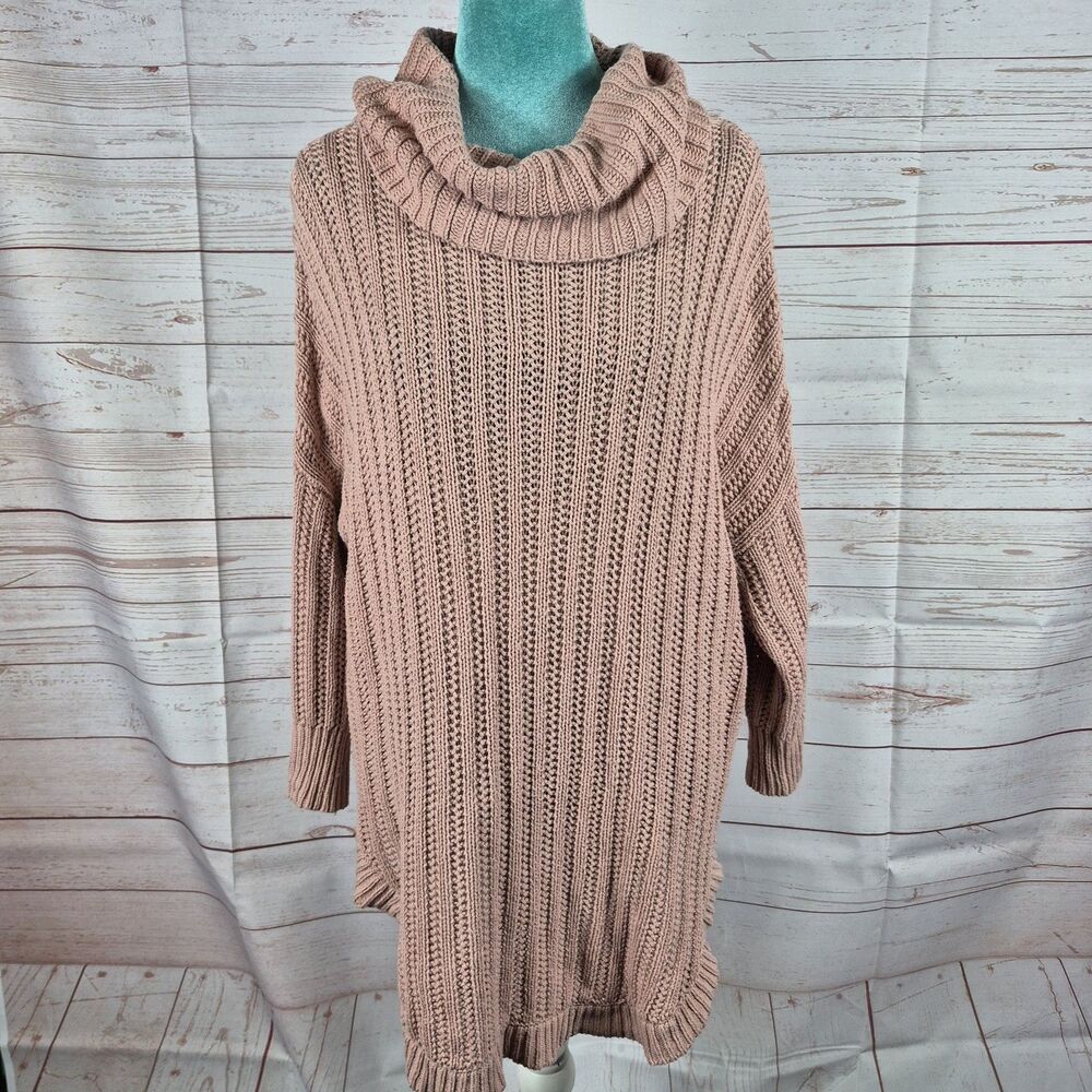 Express Blush Pink Tunic Sweater Women Ss Medium Cowl Neck Chunky Knit Oversized